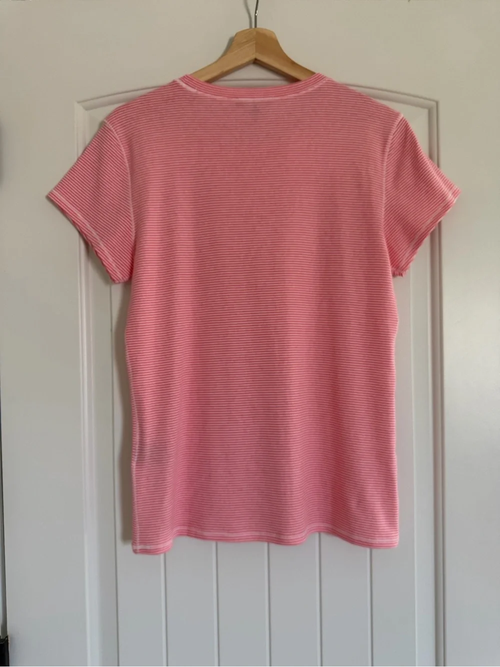 Ralph Lauren Youth XL Women’s XS Baby Pink Striped Crewneck Tee Pink Pony Logo